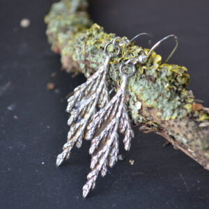 sterling silver dangly evergreen leaf earrings
