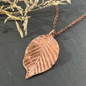 Copper beech leaf shaped pendant necklace