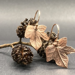 small dangley copper ivy leaf earrings