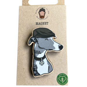 grey whippet head wooden magnet with flat cap