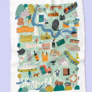 Tea towel with illustrated map of Sheffield city