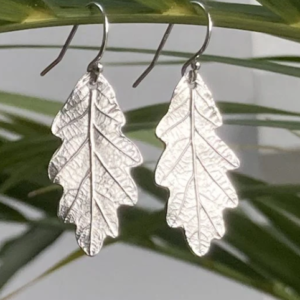 silver oak leaf shaped small dangly earrings